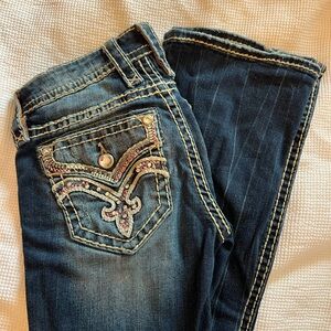 Rock Revival Dark Blue Boot Cut Jeans with Embellished Pocket